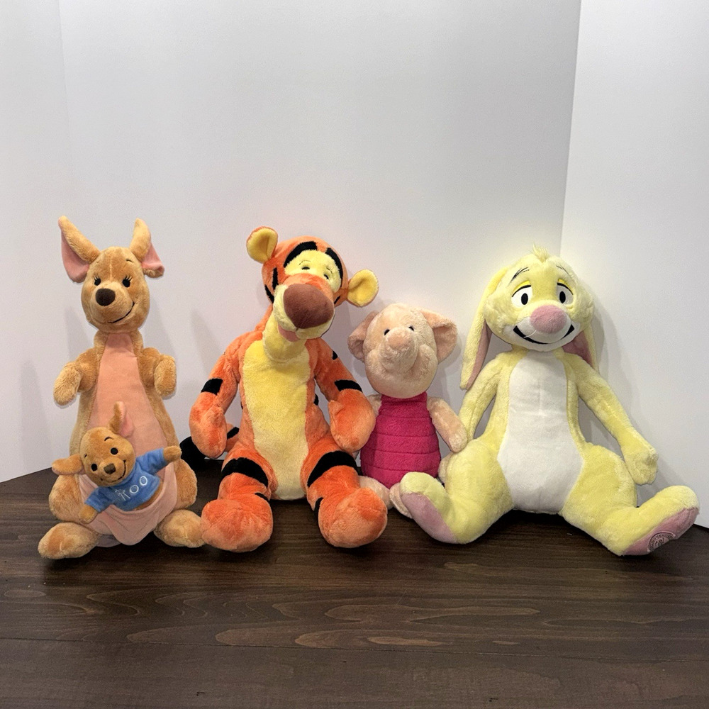 DISNEY STORE Lot Winnie The Pooh Kanga & Roo Piglet Tigger Rabbit Stuffed Plush